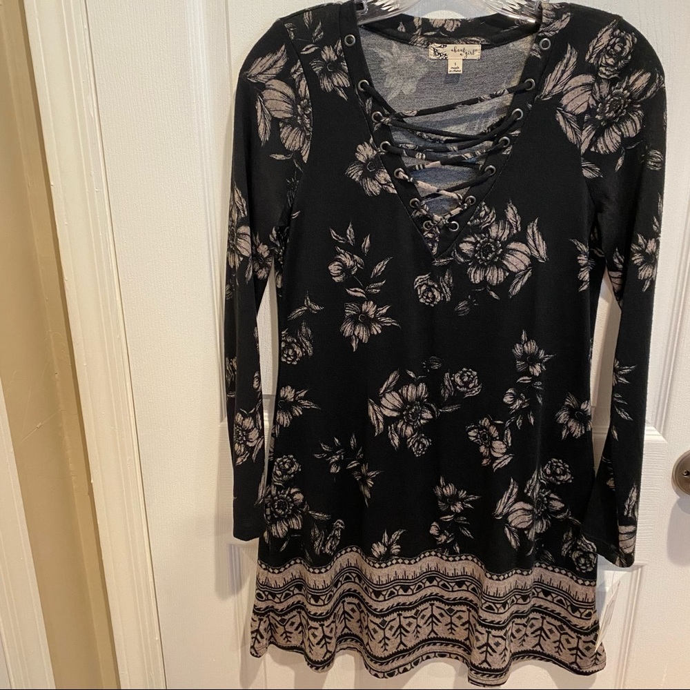 Black Floral Print Knit Dress